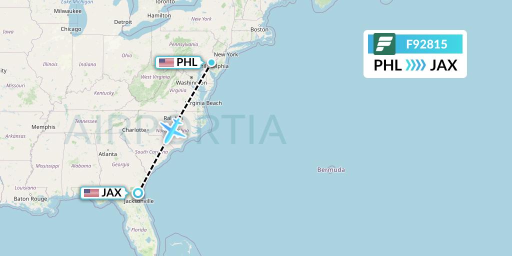 F92815 Frontier Airlines Flight Map: Philadelphia to Jacksonville