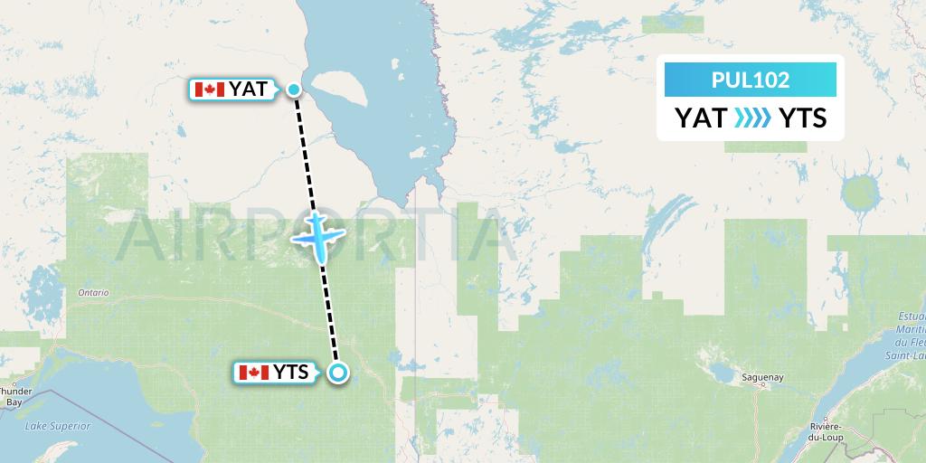 PUL102 Ornge Air Flight Map: Attawapiskat to Timmins