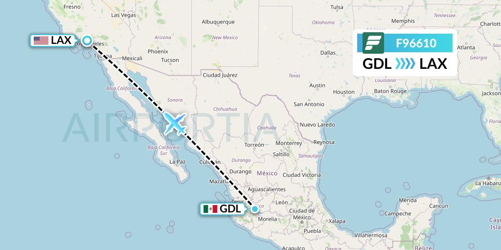 F96610 Frontier Airlines Flight Map: Guadalajara to Los Angeles