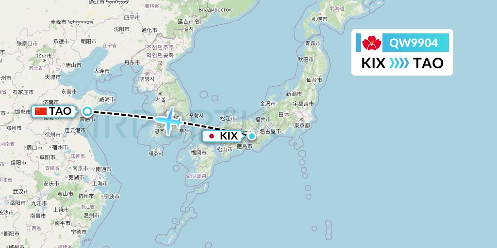 QW9904 Qingdao Airlines Flight Map: Osaka to Qingdao