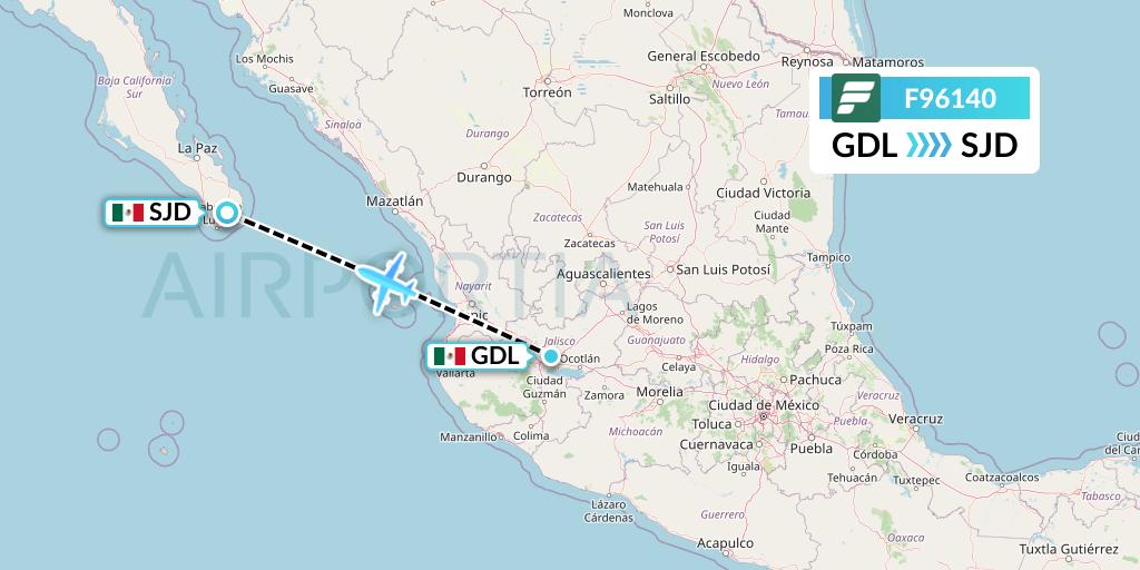 F96140 Frontier Airlines Flight Map: Guadalajara to San Jose del Cabo
