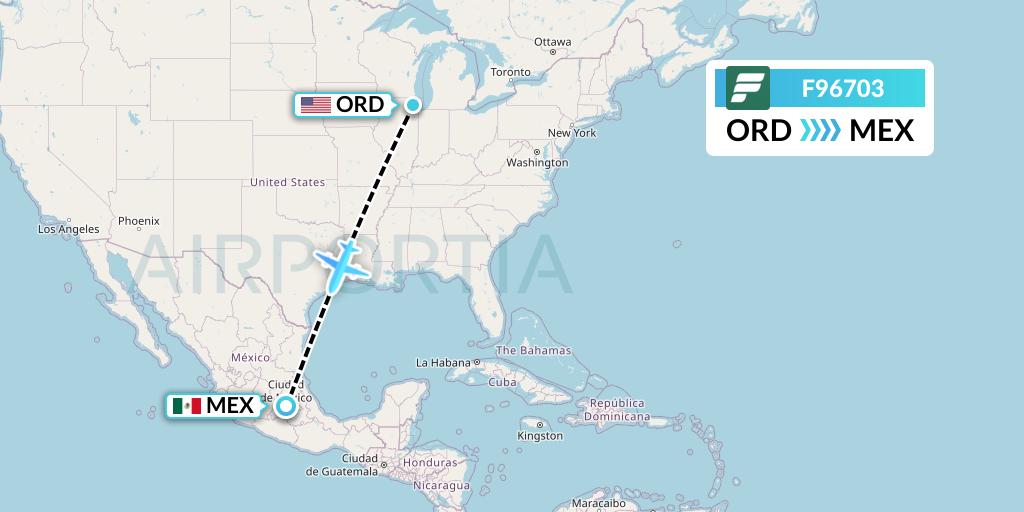 F96703 Frontier Airlines Flight Map: Chicago to Mexico City