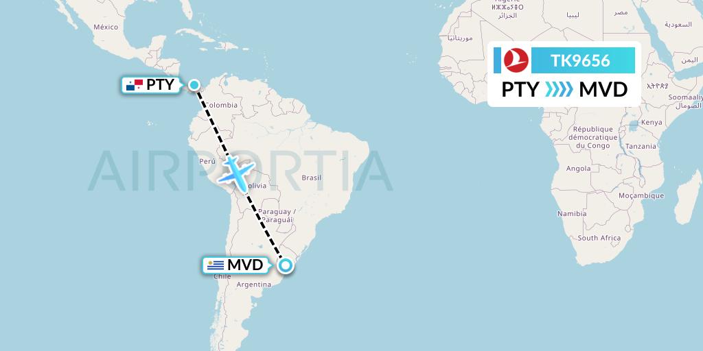 TK9656 Turkish Airlines Flight Map: Panama City to Montevideo