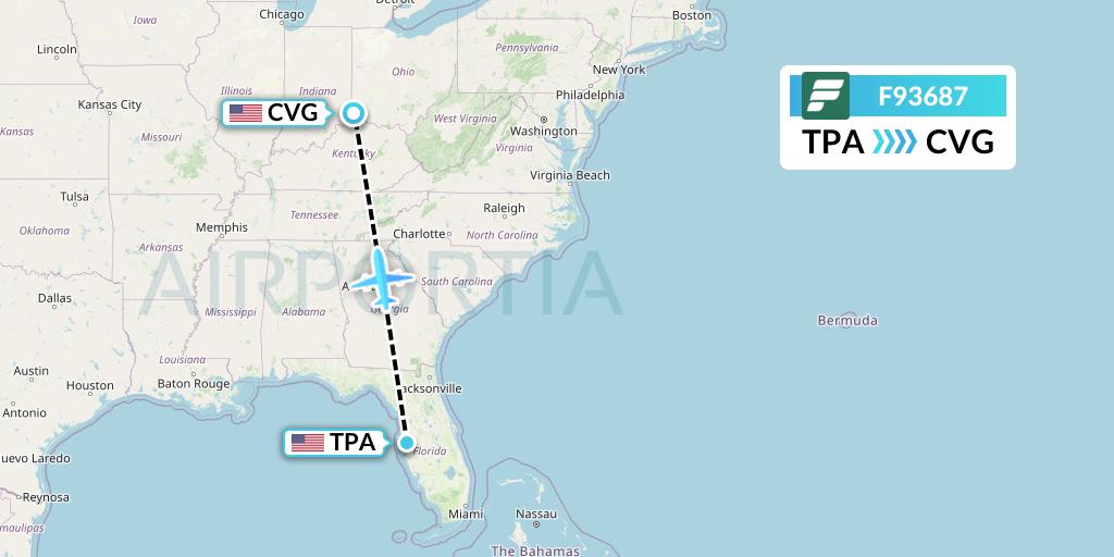 F93687 Frontier Airlines Flight Map: Tampa to Cincinnati
