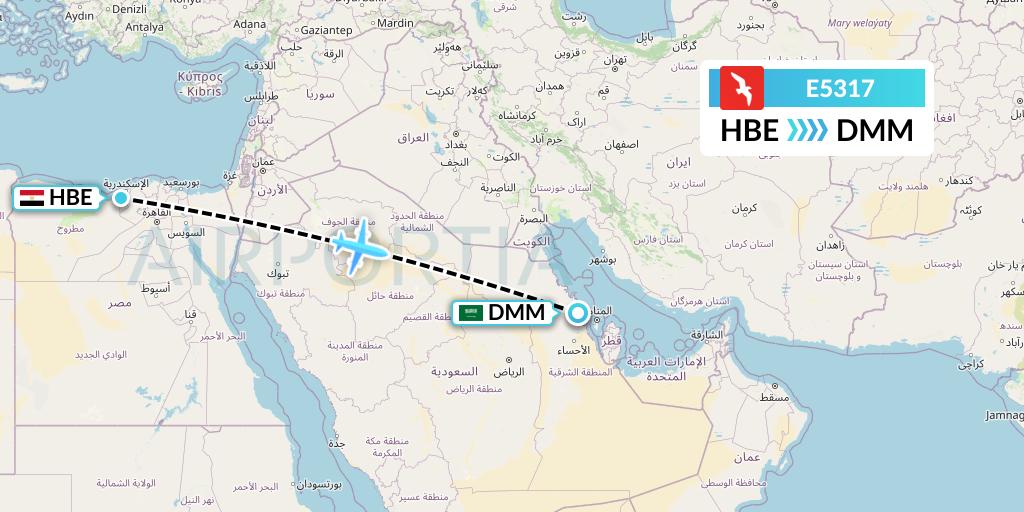 E5317 Air Arabia Egypt Flight Map: Alexandria to Dammam