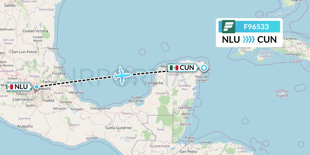 F96533 Frontier Airlines Flight Map: Reyes Acozac to Cancun