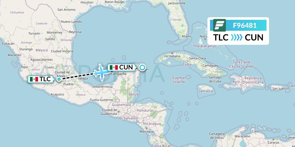 F96481 Frontier Airlines Flight Map: Mexico City to Cancun