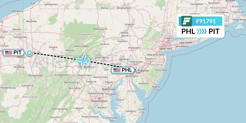F91791 Frontier Airlines Flight Map: Philadelphia to Pittsburgh