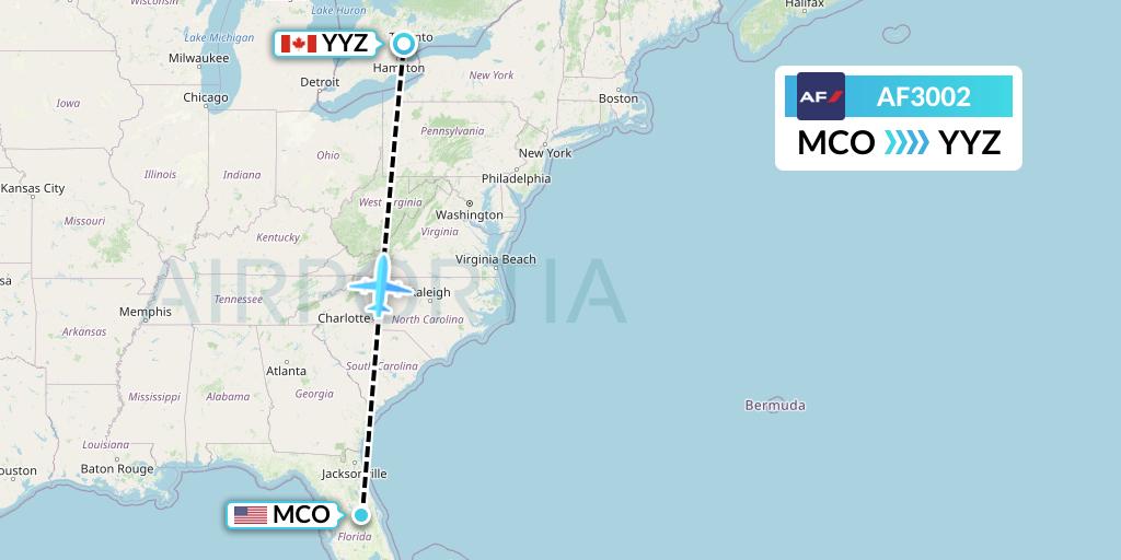 AF3002 Air France Flight Map: Orlando to Toronto