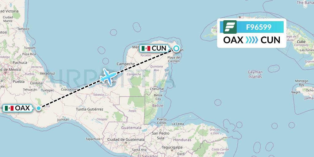 F96599 Frontier Airlines Flight Map: Oaxaca to Cancun