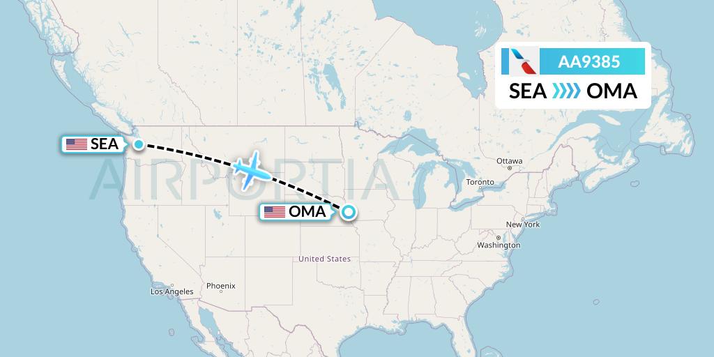 AA9385 American Airlines Flight Map: Seattle to Omaha