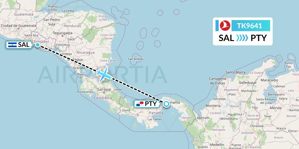 TK9641 Turkish Airlines Flight Map: San Salvador to Panama City