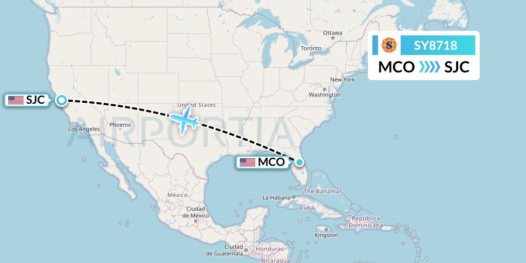SY8718 Sun Country Airlines Flight Map: Orlando to San Jose