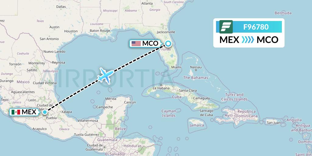 F96780 Frontier Airlines Flight Map: Mexico City to Orlando