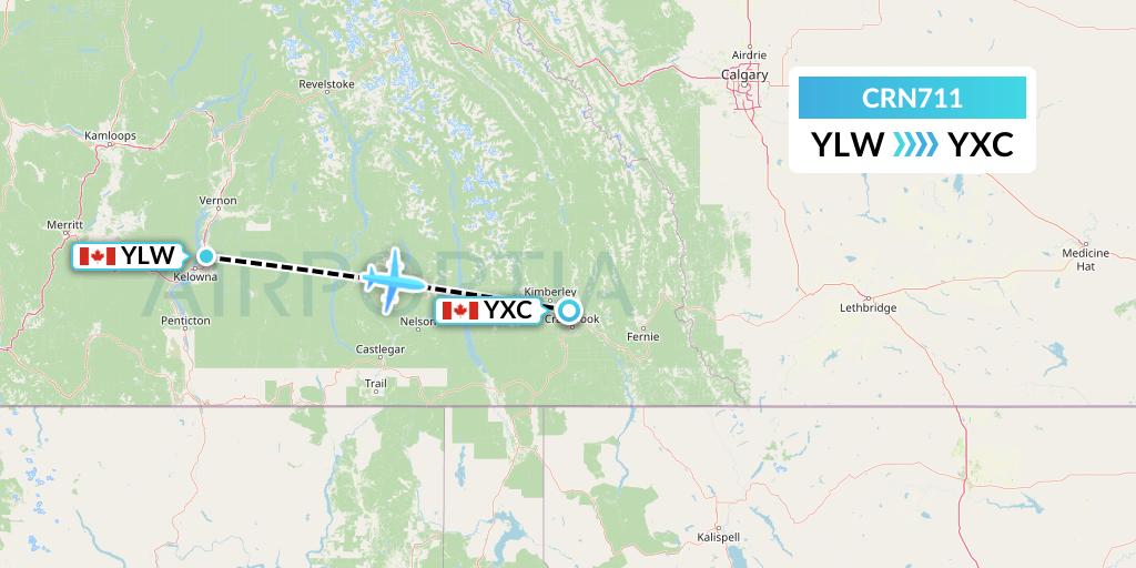 CRN711 Aerocaribbean Flight Map: Kelowna to Cranbrook