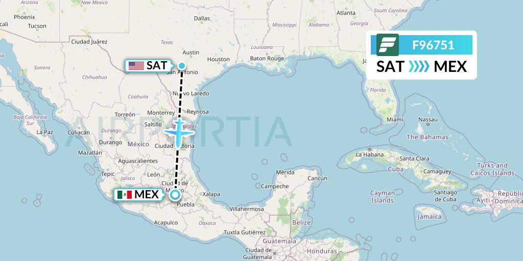 F96751 Frontier Airlines Flight Map: San Antonio to Mexico City
