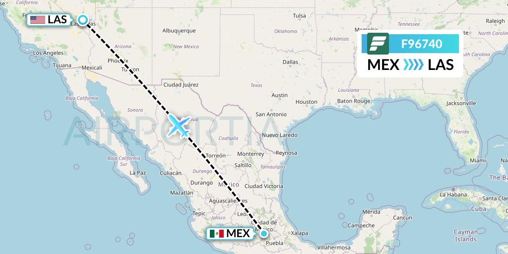 F96740 Frontier Airlines Flight Map: Mexico City to Las Vegas