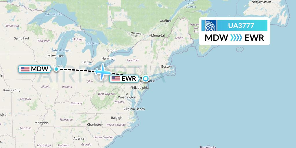 UA3777 United Airlines Flight Map: Chicago to New York