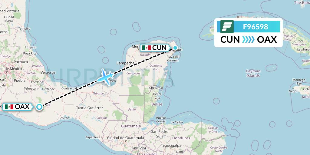 F96598 Frontier Airlines Flight Map: Cancun to Oaxaca