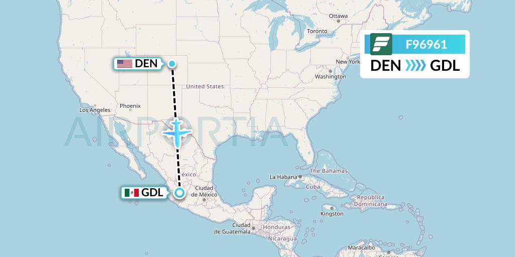 F96961 Frontier Airlines Flight Map: Denver to Guadalajara