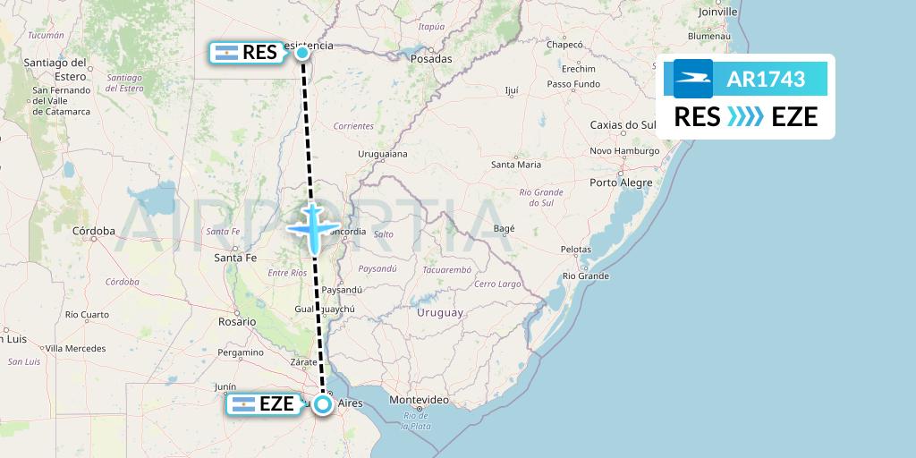 AR1743 Aerolineas Argentinas Flight Map: Resistencia to Buenos Aires