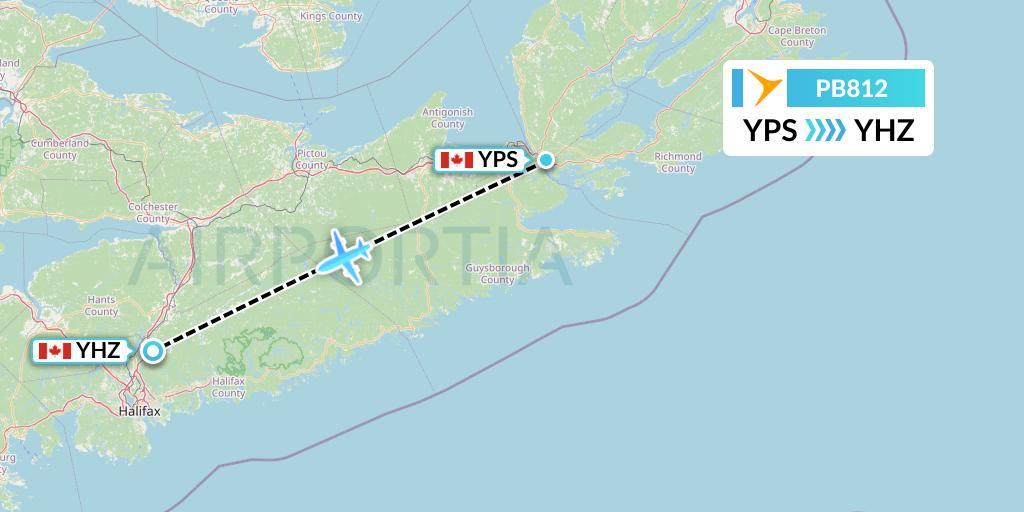PB812 PAL Airlines Flight Map: Port Hawkesbury to Halifax