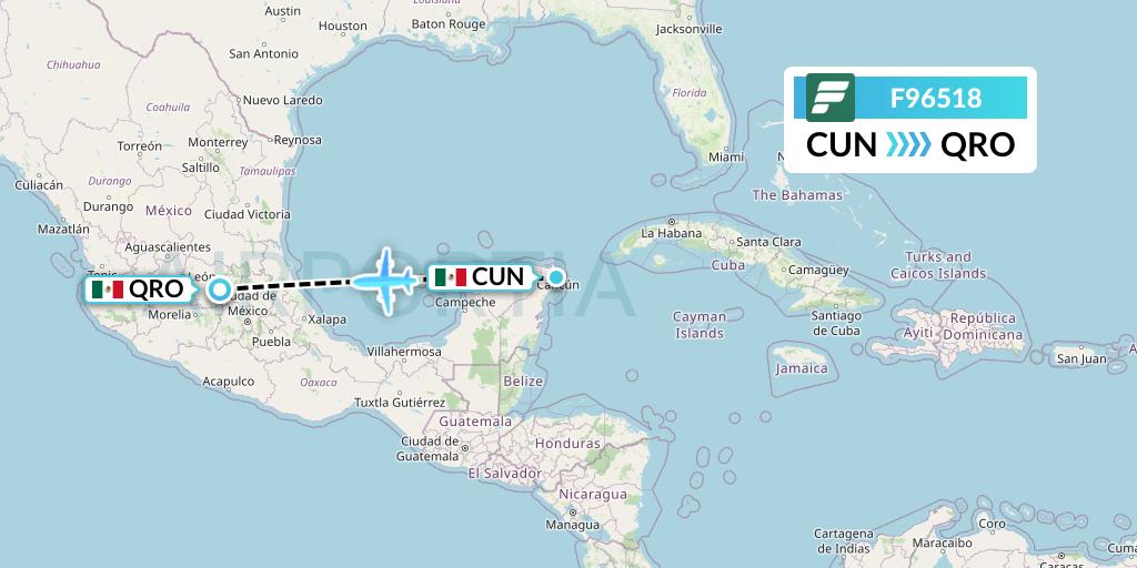 F96518 Frontier Airlines Flight Map: Cancun to Queretaro