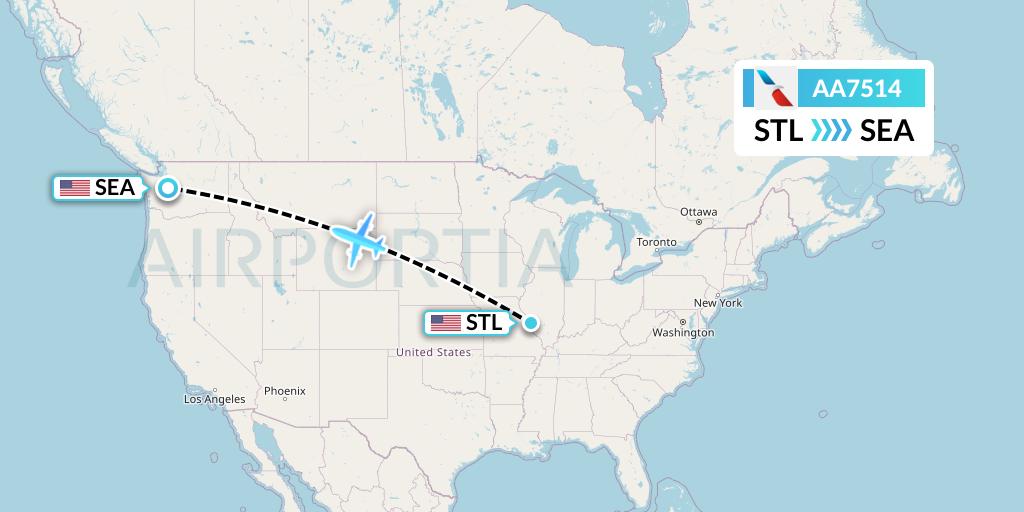AA7514 American Airlines Flight Map: St. Louis to Seattle