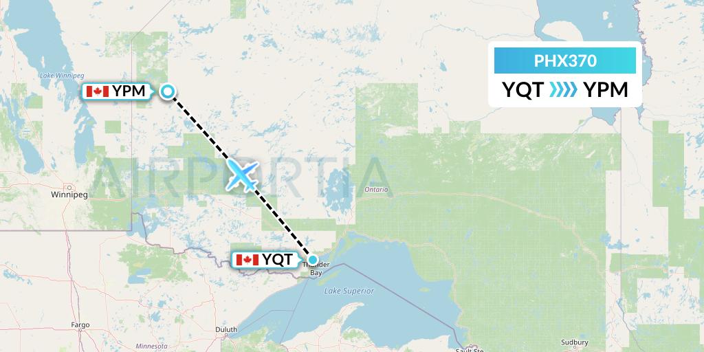 PHX370 SkyCare Flight Map: Thunder Bay to Pikangikum