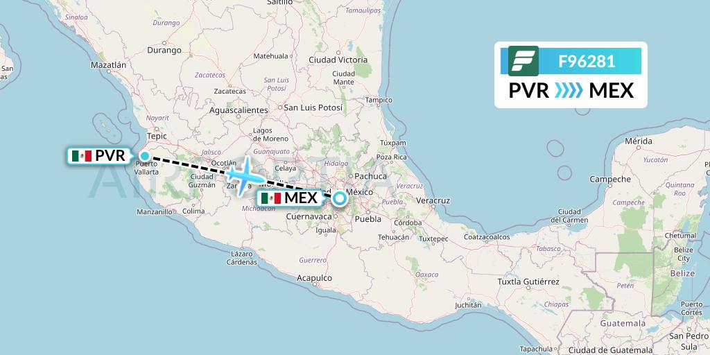 F96281 Frontier Airlines Flight Map: Puerto Vallarta to Mexico City