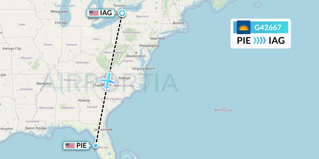 G42667 Allegiant Air Flight Map: St. Petersburg to Niagara Falls