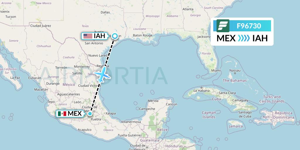 F96730 Frontier Airlines Flight Map: Mexico City to Houston