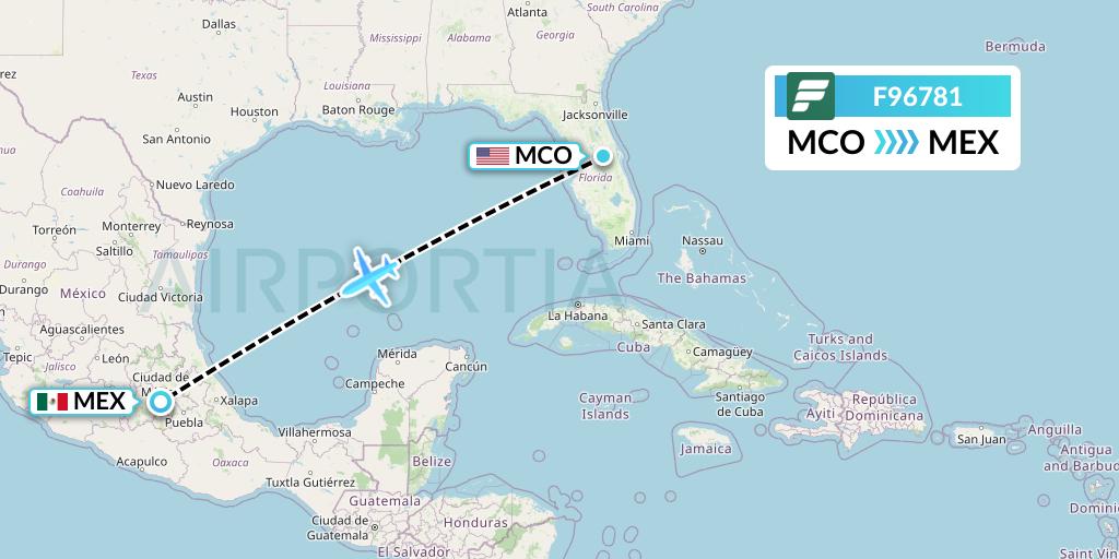 F96781 Frontier Airlines Flight Map: Orlando to Mexico City