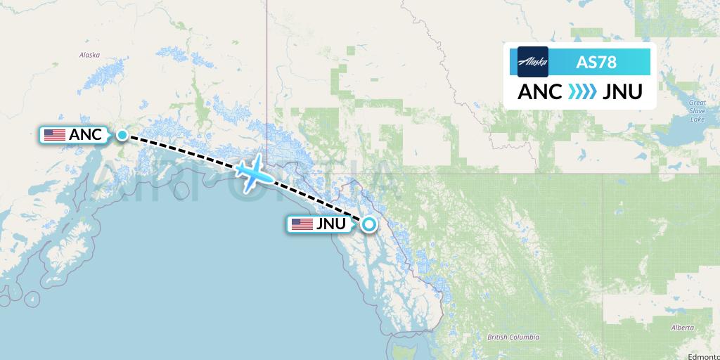 AS78 Alaska Airlines Flight Map: Anchorage to Juneau