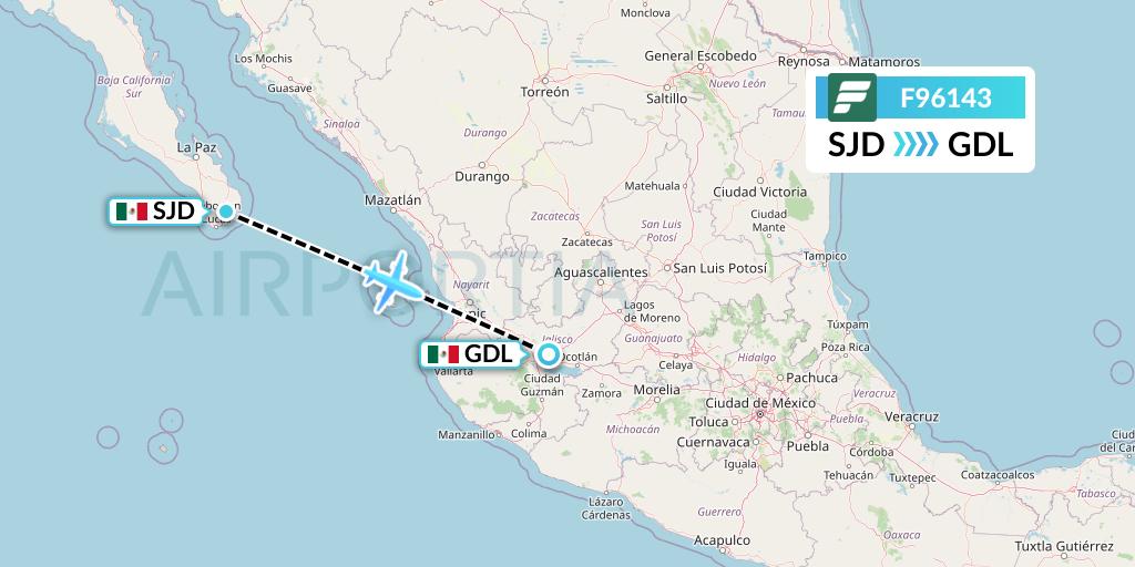 F96143 Frontier Airlines Flight Map: San Jose del Cabo to Guadalajara