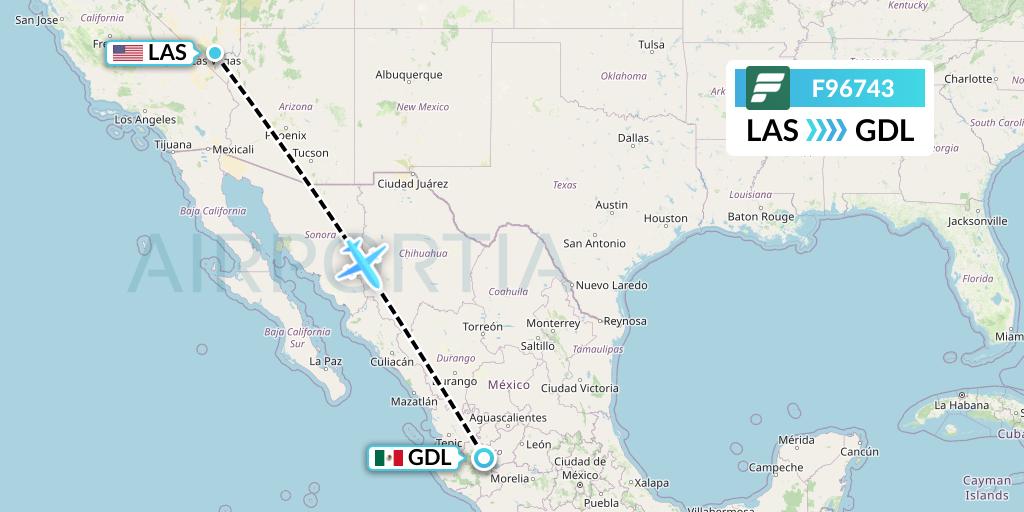 F96743 Frontier Airlines Flight Map: Las Vegas to Guadalajara