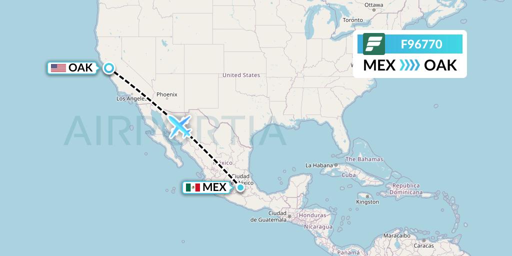 F96770 Frontier Airlines Flight Map: Mexico City to Oakland