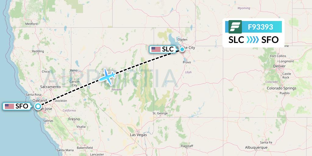 F93393 Frontier Airlines Flight Map: Salt Lake City to San Francisco