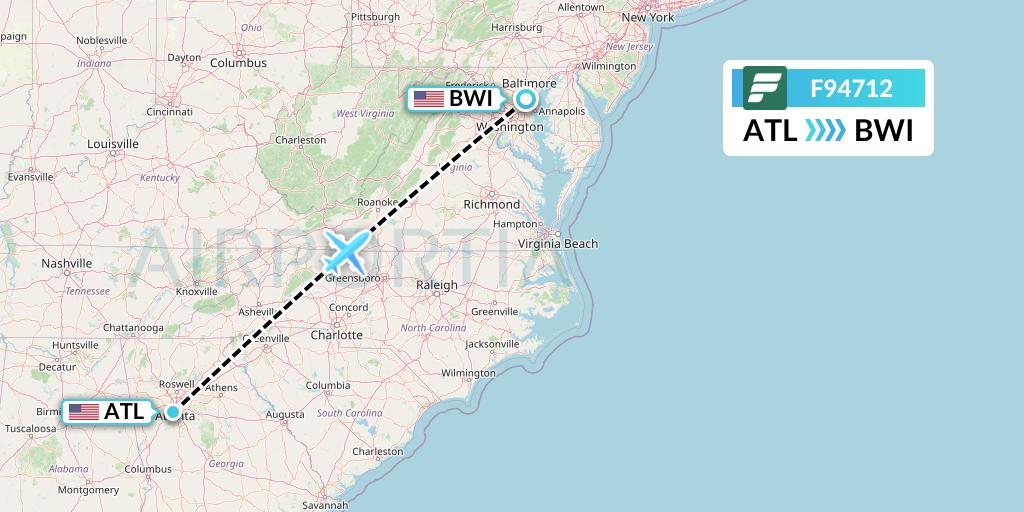 F94712 Frontier Airlines Flight Map: Atlanta to Baltimore