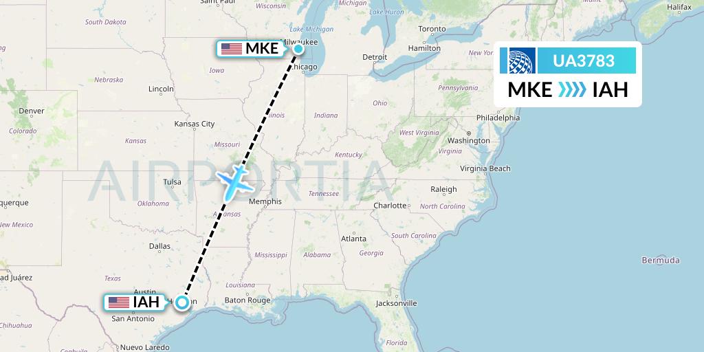 UA3783 United Airlines Flight Map: Milwaukee to Houston