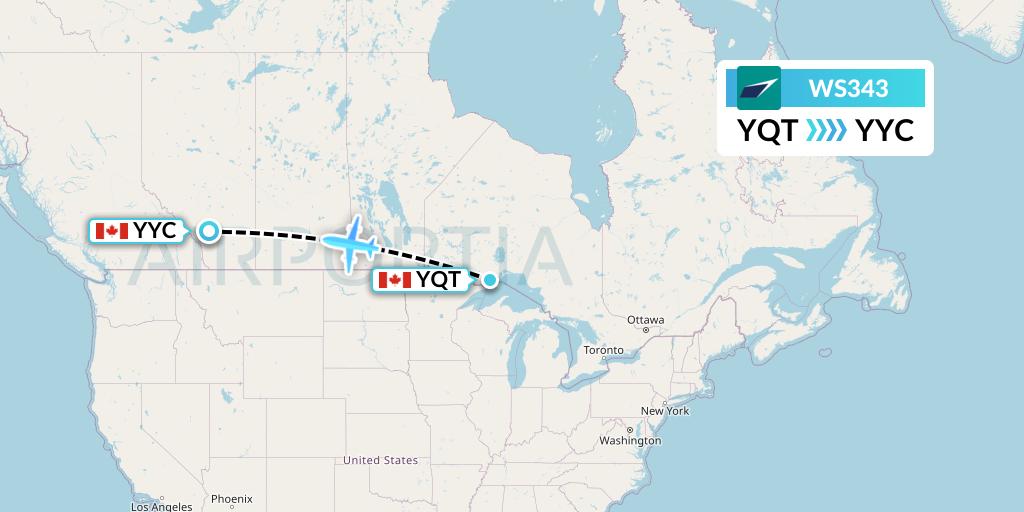 WS343 WestJet Flight Map: Thunder Bay to Calgary