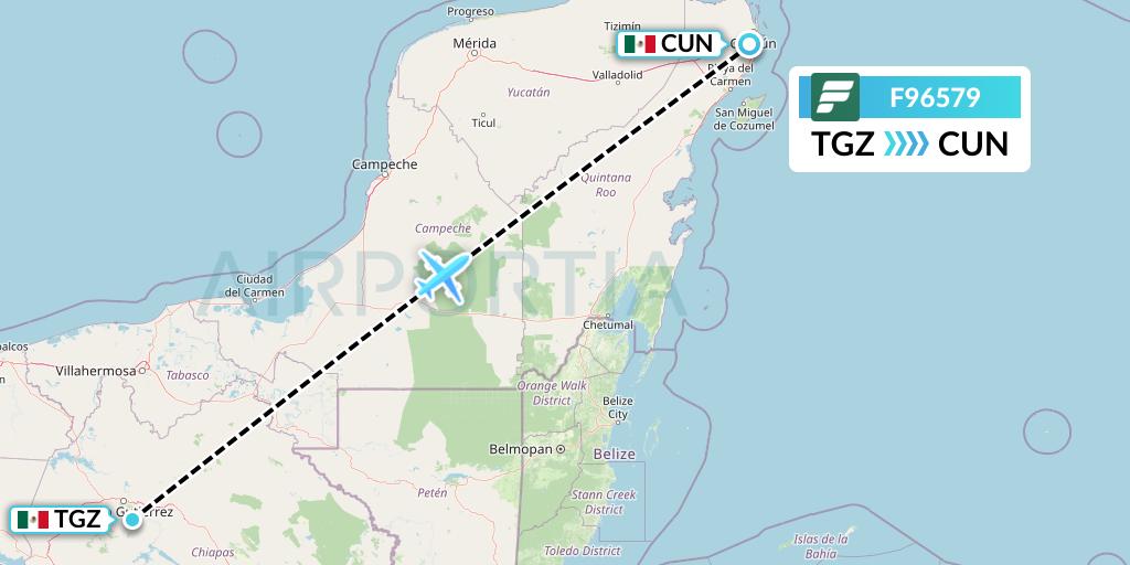 F96579 Frontier Airlines Flight Map: Tuxtla Gutierrez to Cancun