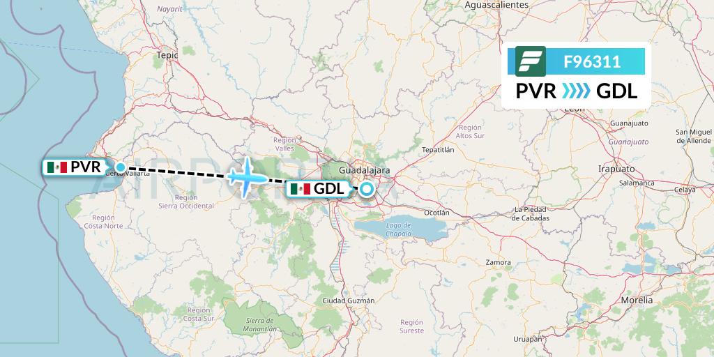 F96311 Frontier Airlines Flight Map: Puerto Vallarta to Guadalajara