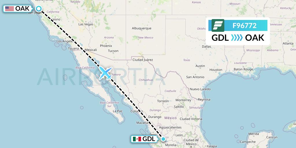 F96772 Frontier Airlines Flight Map: Guadalajara to Oakland