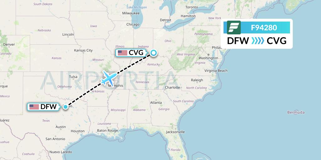 F94280 Frontier Airlines Flight Map: Dallas to Cincinnati