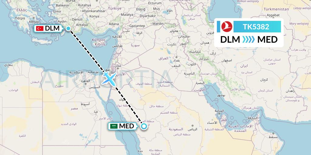 TK5382 Turkish Airlines Flight Map: Dalaman to Medina