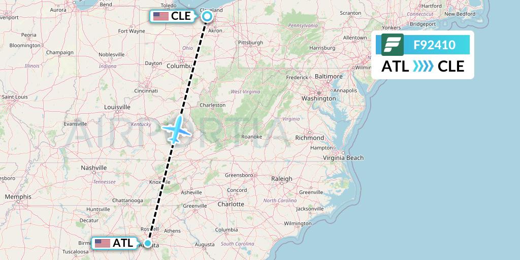 F92410 Frontier Airlines Flight Map: Atlanta to Cleveland