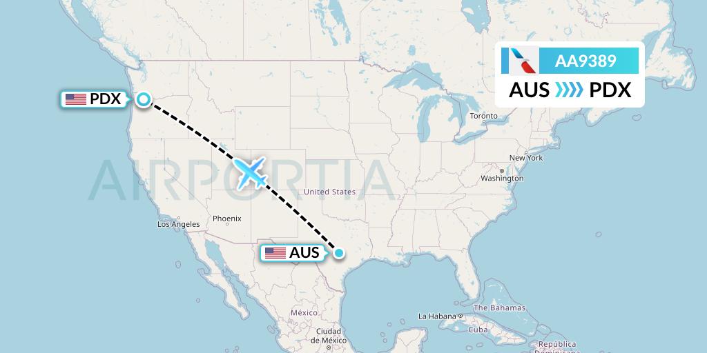 AA9389 American Airlines Flight Map: Austin to Portland