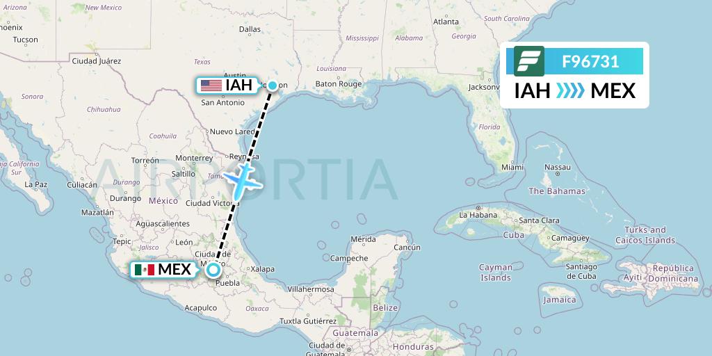 F96731 Frontier Airlines Flight Map: Houston to Mexico City