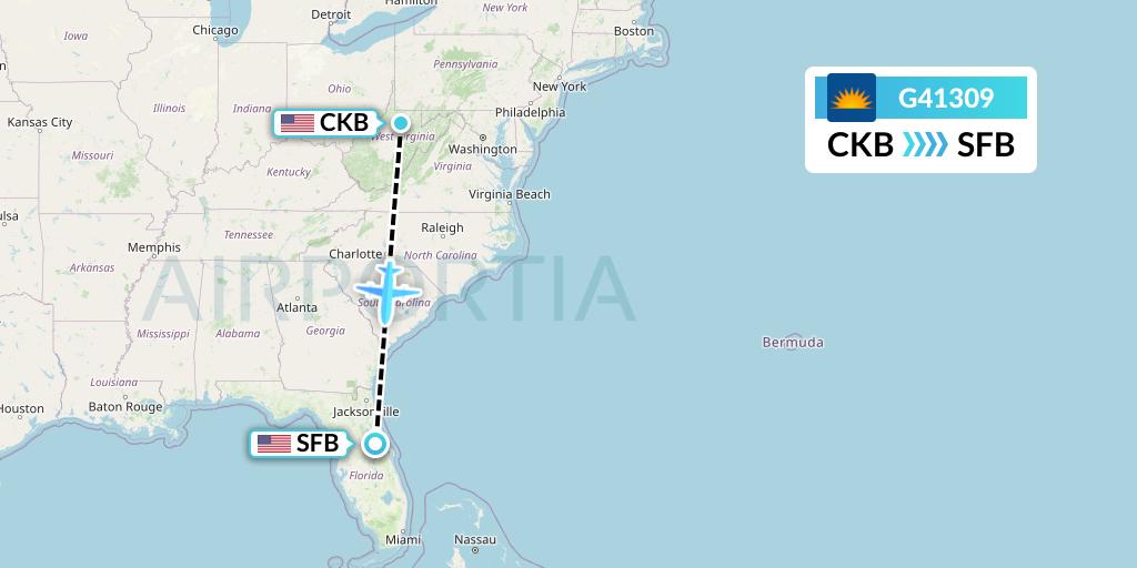 G41309 Allegiant Air Flight Map: Clarksburg to Orlando